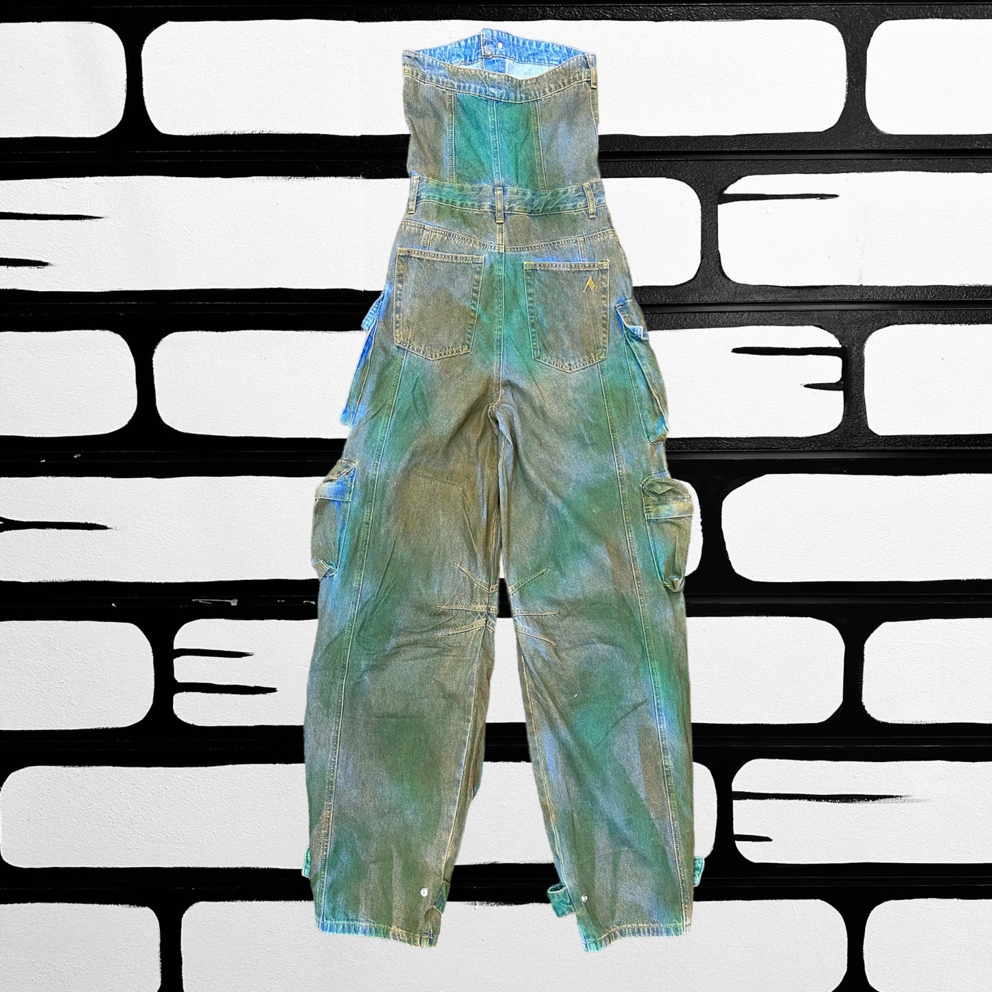 Denim Spray Paint Romper (Green)