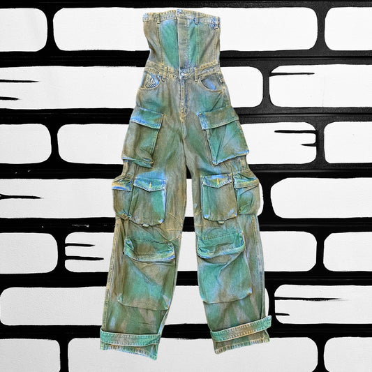 Denim Spray Paint Romper (Green)