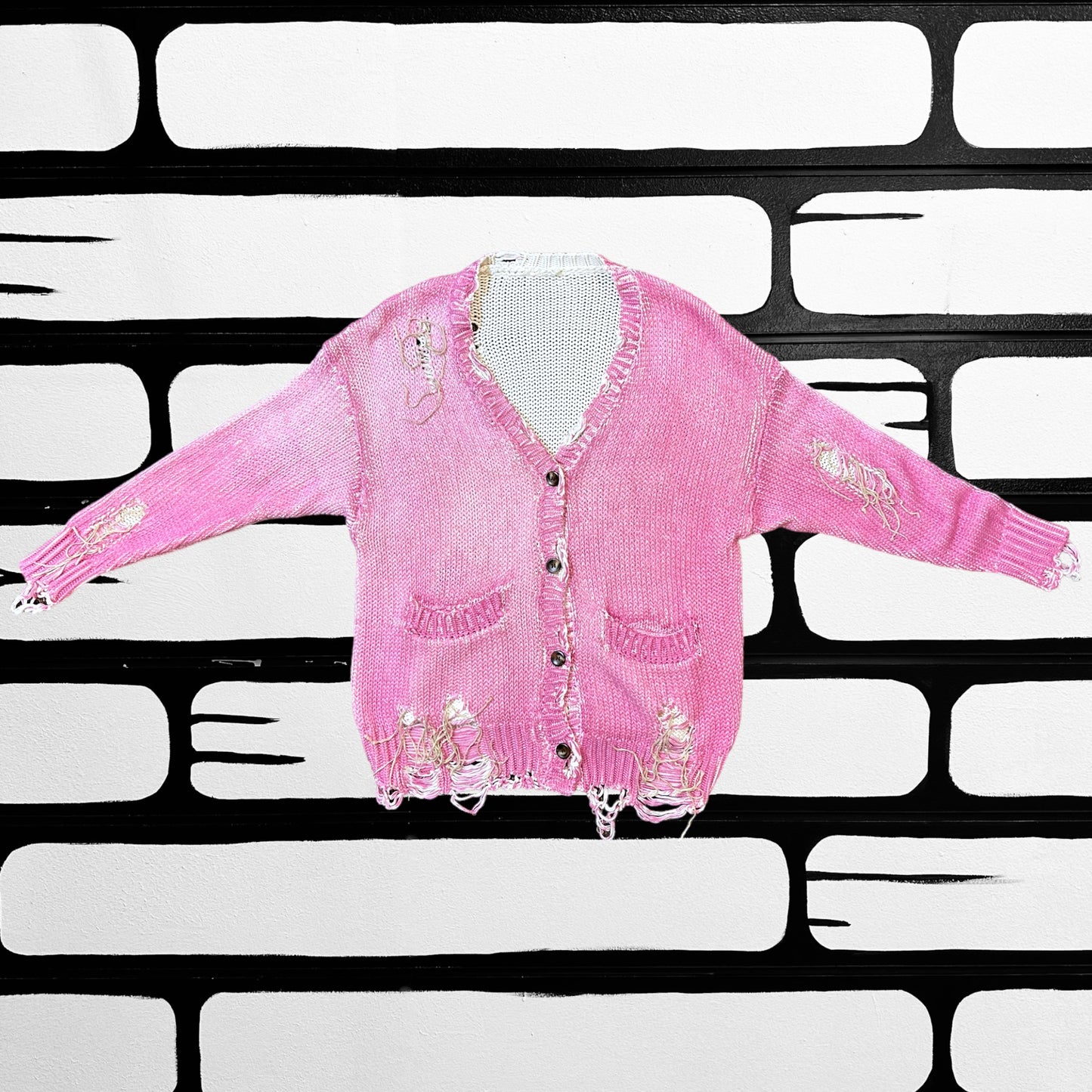 Pink Distressed Cardigan