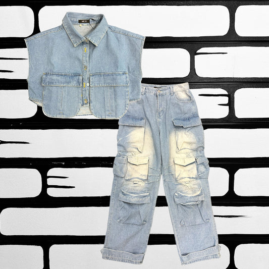 Light Denim Cargo Set