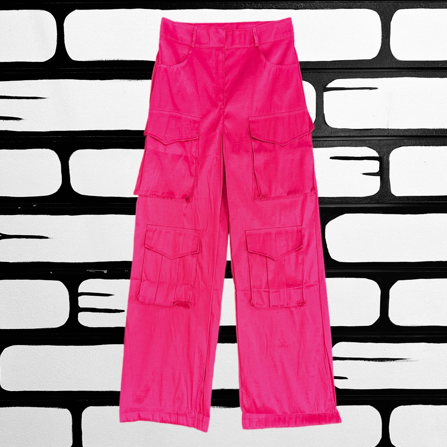 Satin Cargo Pants (Hot Pink)