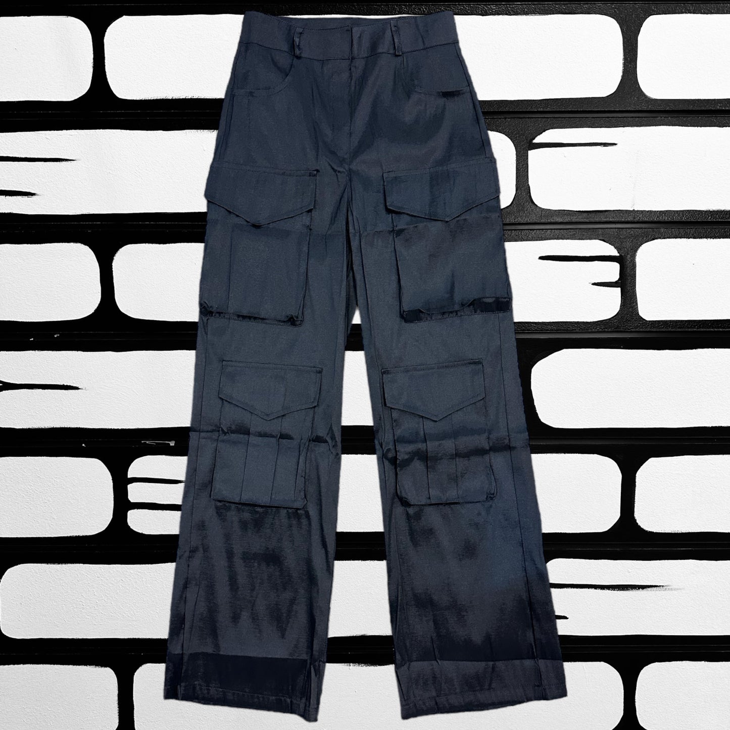 Satin Cargo Pants (Black)