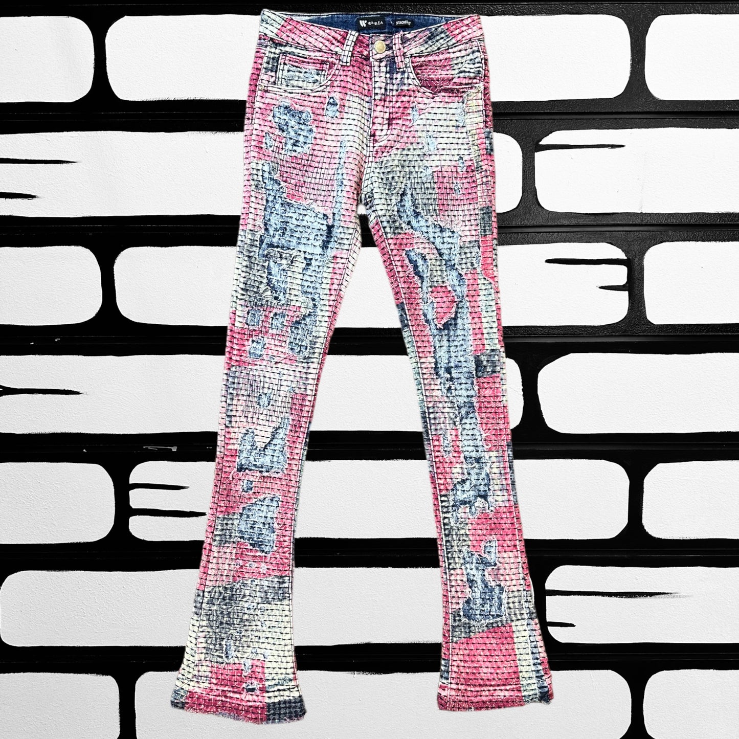 Pink/Denim Mix Stacked Pants