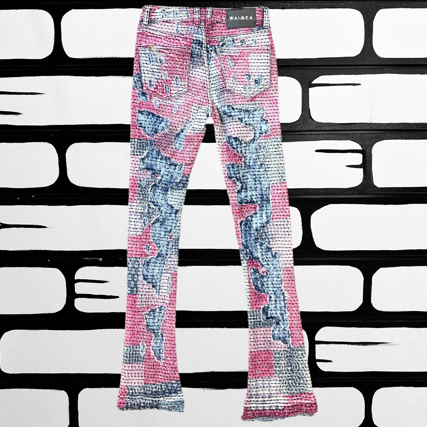 Pink/Denim Mix Stacked Pants